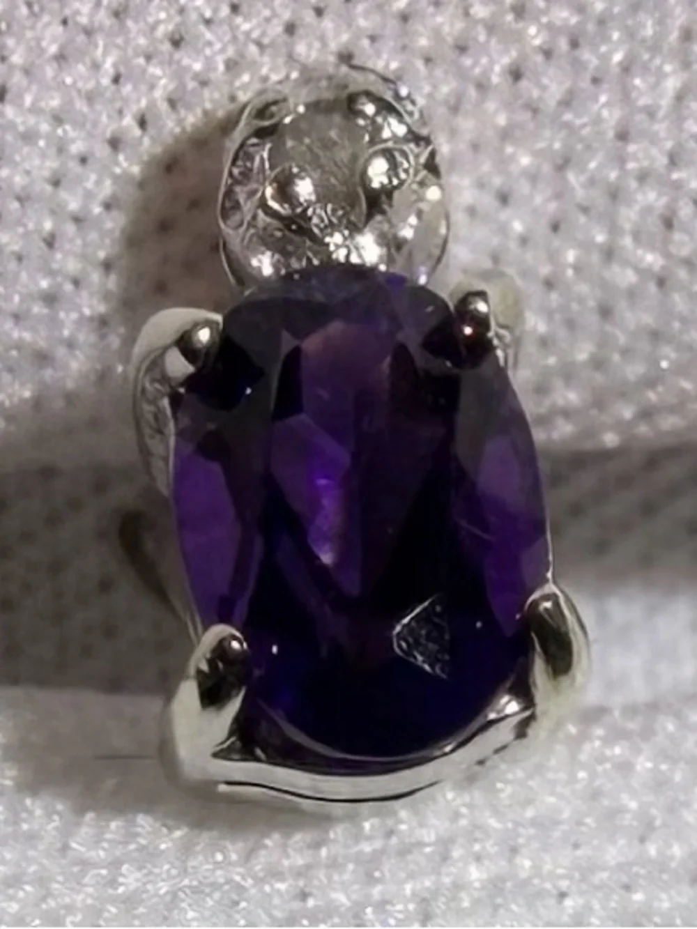 925 Sterling Silver Stud Earrings/Amethyst and Natural Diamond